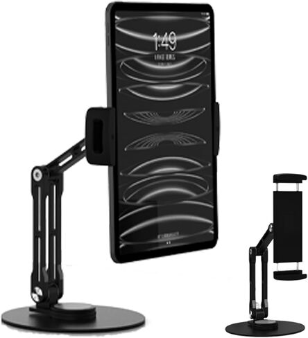 Tablet Stand Holder,360° Rotating Adjustable Foldable Portable Monitor Aluminum Phone Stand Holder for iPad Air, Mini, 10.2,9.7, Pro 11/13 and More (Black) in Kuwait