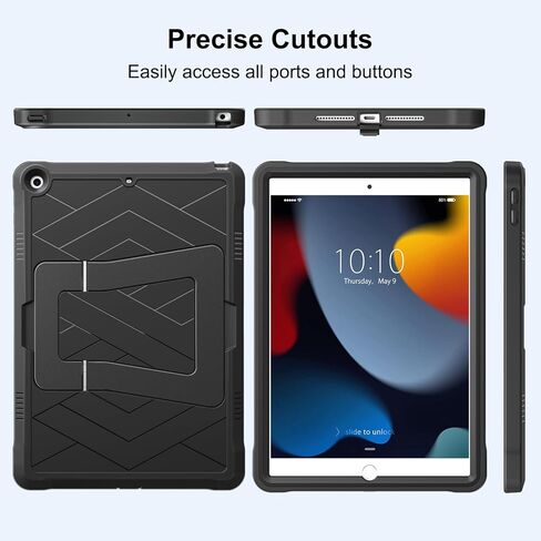 حافظة DTTO متينة لجهاز iPad 9th / 8th / 7th Generation 10.2 بوصة 2021/2020/2019، مسند قابل للتعديل، واقي شاشة مدمج، غطاء واقي مقاوم للصدمات لجهاز iPad 10.2، أسود in Kuwait