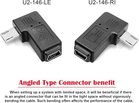 chenyang CY 2pcs 9mm Long Connector 90 Degree Left & Right Angled Micro USB 5Pin Male to Mini USB Female Extension Adapter in Saudi Arabia