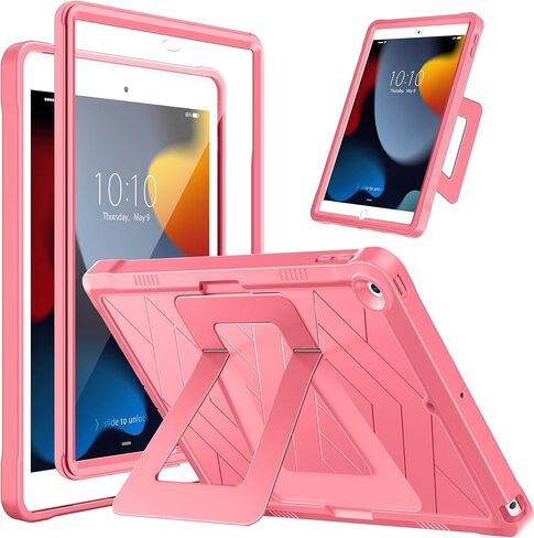 DTTO Rugged Case for iPad 9th / 8th / 7th Generation 10.2-Inch 2021/2020/2019, Adjustable Kickstand, Built-in Screen Protector, Shockproof Protective Cover for iPad 10.2, Black in Saudi Arabia