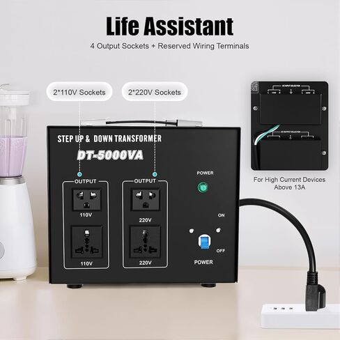 محول الجهد الكهربي، منظم الجهد الكهربي 5000 فولت أمبير، محول الطاقة عالي التحمل، محول الجهد الكهربي لأعلى ولأسفل 110 فولت/220 فولت مع 4 مقابس وحماية من التحميل الزائد in Kuwait