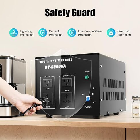 محول الجهد الكهربي، منظم الجهد الكهربي 5000 فولت أمبير، محول الطاقة عالي التحمل، محول الجهد الكهربي لأعلى ولأسفل 110 فولت/220 فولت مع 4 مقابس وحماية من التحميل الزائد in Kuwait