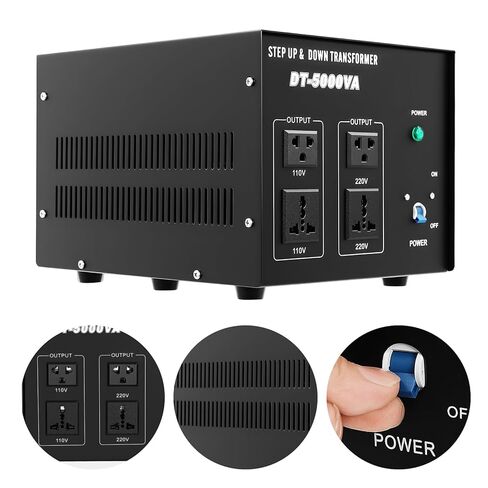 محول الجهد الكهربي، منظم الجهد الكهربي 5000 فولت أمبير، محول الطاقة عالي التحمل، محول الجهد الكهربي لأعلى ولأسفل 110 فولت/220 فولت مع 4 مقابس وحماية من التحميل الزائد in Kuwait