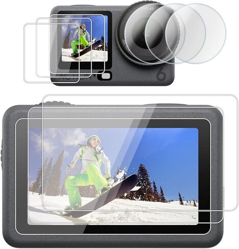 واقي شاشة Rieibi لكاميرا Dji Osmo Action 6، طبقة من الزجاج المقوى بصلابة 0.25 مم 9H لـ Osmo Action6، ملحقات مع شاشة خلفية أمامية وفيلم عدسة لـ Dji action6-مضاد للخدش والفقاعات (9 عبوات) in Saudi Arabia