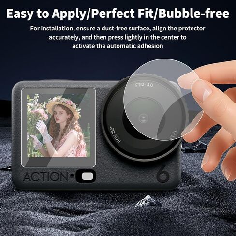 واقي شاشة Rieibi لكاميرا Dji Osmo Action 6، طبقة من الزجاج المقوى بصلابة 0.25 مم 9H لـ Osmo Action6، ملحقات مع شاشة خلفية أمامية وفيلم عدسة لـ Dji action6-مضاد للخدش والفقاعات (9 عبوات) in Saudi Arabia