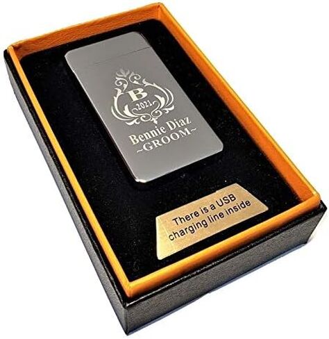ولاعة USB - هدية منقوشة مخصصة - هدية ولاعة بلازما مزدوجة القوس قابلة لإعادة الشحن - هدية زفاف (فضي) in Kuwait