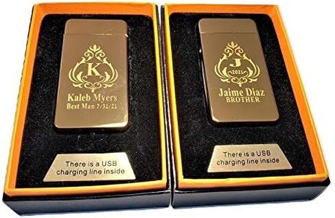 ولاعة USB - هدية منقوشة مخصصة - هدية ولاعة بلازما مزدوجة القوس قابلة لإعادة الشحن - هدية زفاف (فضي) in Kuwait