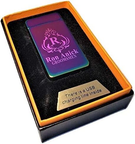ولاعة USB - هدية منقوشة مخصصة - هدية ولاعة بلازما مزدوجة القوس قابلة لإعادة الشحن - هدية زفاف (فضي) in Kuwait