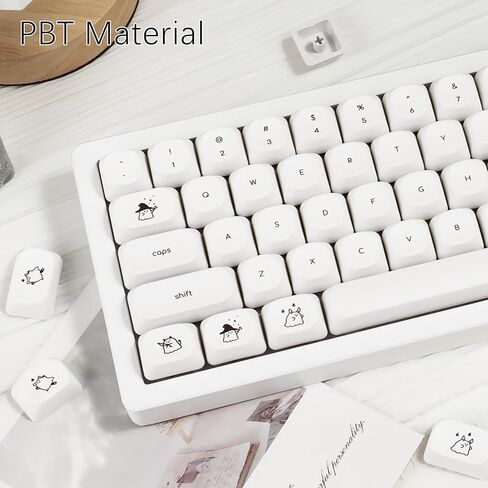 أغطية مفاتيح بيضاء MOA بتصميم شبح لطيف - أغطية مفاتيح PBT بسيطة، أغطية مفاتيح دائرية للتسامي للوحة مفاتيح الألعاب الميكانيكية - 124 مفتاحًا in Kuwait