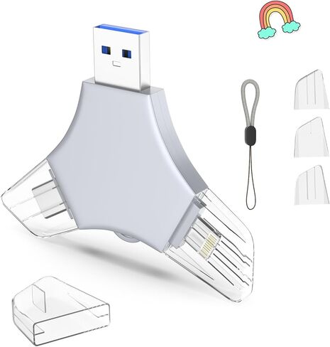 محرك أقراص فلاش USB 3.0 بسعة 64 جيجابايت لهاتف iPhone، عصا تخزين لحفظ الصور 3 في 1 للذاكرة الخارجية للصور/الفيديو/حفظ البيانات/النسخ الاحتياطي، V11.44 محركات أقراص إبهام عالية السرعة لأجهزة iPhone/iPad/Android/PC - أسفلت in Saudi Arabia