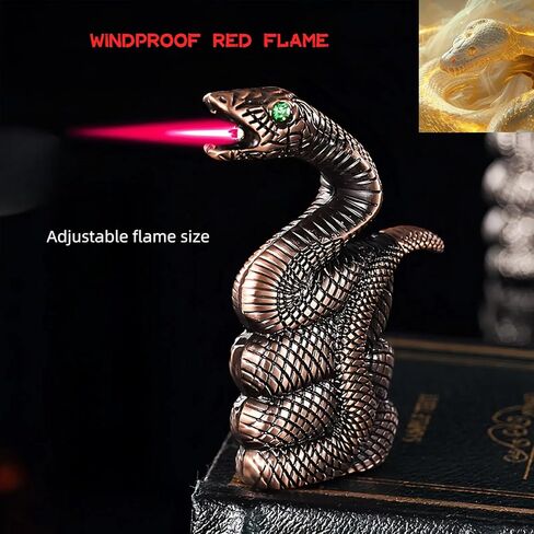 ولاعة شعلة بوتان، ولاعة ثعبان مع لهب نفاث أحمر، ولاعة صغيرة إبداعية مقاومة للرياح، ولاعات قابلة لإعادة الملء وقابلة للتعديل للرجال، DIY، الشموع، والتخييم (الغاز غير متضمن) (أسود) in Kuwait