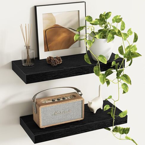 Fun Memories 36 Inch Floating Shelves - Rustic Wooden Wall Shelves - Wall Mounted Storage Shelf with Invisible Brackets - Extra Deeper & Thicker for Living Room, 36" W x 9" D x 1.6" H - Rustic Brown in Saudi Arabia