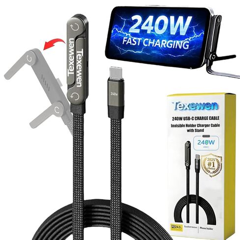 كابل شحن USB C بقوة 240 وات، حامل غير مرئي بطول 5 أقدام، شاحن هاتف جانبي قابل للتعديل من النوع C، سلك بيانات سريع ومضفر وقابل للطي، وظيفة حامل بزاوية قائمة 90 درجة مناسبة لهاتف Samsung iPhone in Saudi Arabia