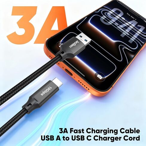 كابل نقل البيانات USB إلى النوع C 3FT، 10 جيجابت في الثانية USB 3.1/3.2 A إلى USB-C Andriod Auto Cord مع شحن سريع 3A لكاميرا Samsung T7 SSD iPhone 17/16/15 Carplay Galaxy S25 MacBook Pro/Air Tablet PS5 in Kuwait