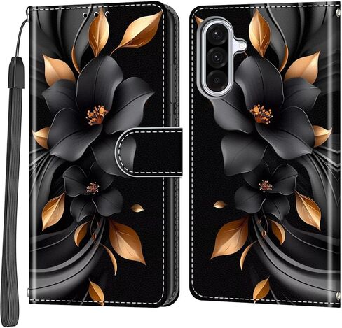 Case Wallet for Samsung Galaxy A36 5G, [Kickstand] 3 Card Holder Stand [Shockproof TPU Interior Shell], PU Leather Magnetic Protective Flip Cover 6.7", Black Flower in Saudi Arabia
