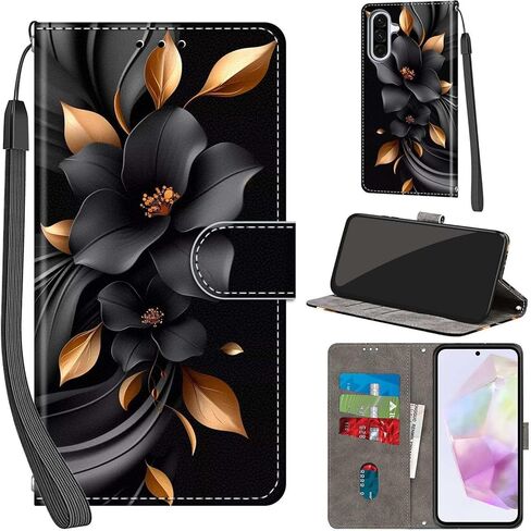 Case Wallet for Samsung Galaxy A36 5G, [Kickstand] 3 Card Holder Stand [Shockproof TPU Interior Shell], PU Leather Magnetic Protective Flip Cover 6.7", Black Flower in Saudi Arabia