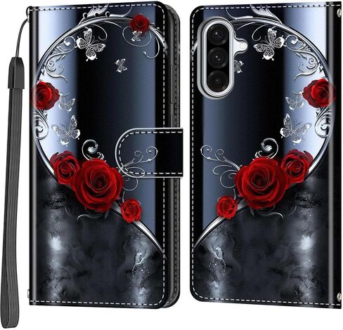 Case Wallet for Samsung Galaxy A36 5G, [Kickstand] 3 Card Holder Stand [Shockproof TPU Interior Shell], PU Leather Magnetic Protective Flip Cover 6.7", Black Flower in Saudi Arabia