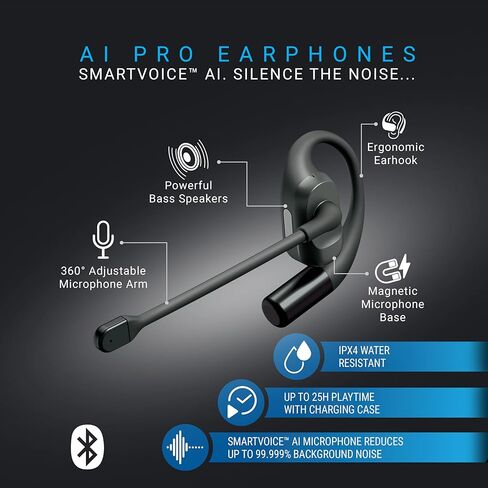 Emerson NoiseZero Open-Ear Earphones w/Charging Case and USB-C Cable, Smart AI 100dB ENC Microphone Cancelling 99.999% Noise, Max Privacy, Wireless Bluetooth Earbuds, IPX4, Gym, Work, Travel - Black in Saudi Arabia