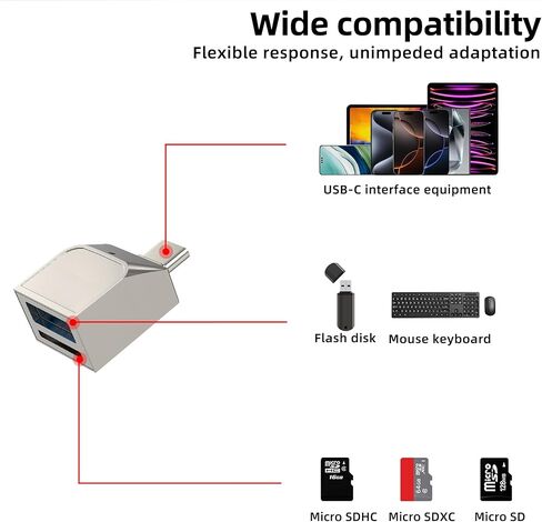 محول USB A إلى USB C لهاتف Iphone 16 15 Pro Max لأجهزة Ipad لأجهزة Apple (2in1) قارئ بطاقات TF وكاميرا Micro SD وذاكرة عصا ذاكرة Macbook لهاتف Samsung Accessorie Female Cable Android Mac Converter in Saudi Arabia