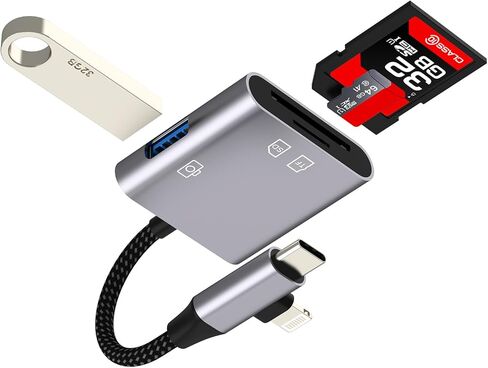 SD Card Reader for Iphone Adapter USB C Lightning to OTG Micro SD for 17 16 15 14Pro(3in2)TF Camera Accessories Adaptador Photography Plug Cord Photographer Splitter Dongle Accesorios Macbook Portable in Saudi Arabia