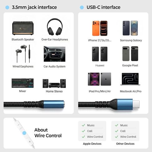 محول سماعة رأس صوت USB C إلى 3.5 ملم - HiFi متوافق مع Apple iPhone 17 16/16 Pro/15/15 Pro/Pro Max/Plus Type C Aux Audio Dongle Cable متوافق مع iPad وSamsung Galaxy S23/S23/(3 حزم) in Kuwait