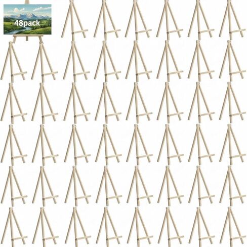 JOVITEC 48 Pcs Mini Wooden Easel Stand for Painting Canvas Display Tabletop Easel Bulk Triangle Card Stand for Wedding Adults (Wood Color,8 Inch) in Saudi Arabia