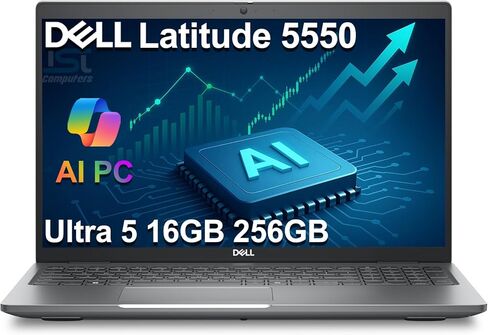 كمبيوتر محمول Dell Latitude 5550 5000 Business AI (15.6 بوصة FHD، Intel 12-Core Ultra 5 125U (> i7-1355U)، ذاكرة الوصول العشوائي DDR5 سعة 16 جيجابايت، 256 جيجابايت SSD)، إضاءة خلفية، بصمة الإصبع، كاميرا ويب IR 1080p، 2X Thunderbolt 4، Win 11 Pro in Kuwait
