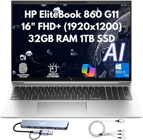 كمبيوتر محمول HP EliteBook 860 G11 AI Ready Business 2026، 16 بوصة WUXGA، Intel 12-Core Ultra 5 125U (Beats i5-1335U)، ذاكرة الوصول العشوائي 32 جيجابايت، 1 تيرابايت PCIe SSD، قارئ بصمات الأصابع، كاميرا IR 5 ميجابكسل، محطة إرساء، Copilot Win 11 Pro in Saudi Arabia