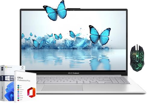 كمبيوتر محمول ASUS Vivobook 15 GO، أجهزة كمبيوتر محمولة مقاس 15.6 بوصة بدقة FHD، AMD Ryzen 5 7520U 4-Core، ذاكرة وصول عشوائي DDR5 سعة 16 جيجابايت• 512 جيجابايت SSD• شحن سريع• وضع مسطح بزاوية 180 درجة، درع كاميرا ويب، Windows 11 Pro، MS Office 2021 in Saudi Arabia
