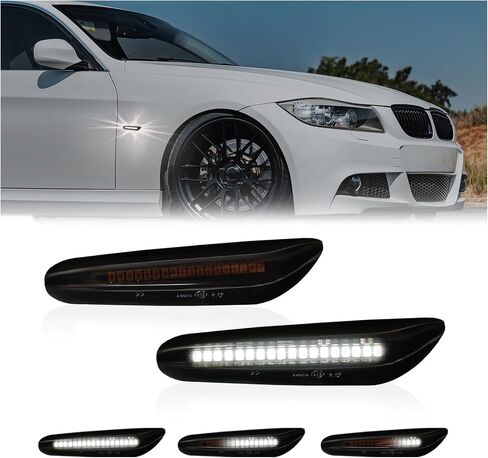 مصابيح إشارة جانبية LED متوافقة مع BMW E90 E91 E92 E93 E46 E53 X3 E83 X 1 E84 E81 E82 E87 E88، قطعتان من اللون المدخن (أبيض متسلسل) in Saudi Arabia