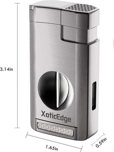 برستيج إمبورت جروب XoticEdge Lumina ولاعة شعلة ثلاثية مع قاطعة مدمجة على شكل حرف V - فضي in Kuwait