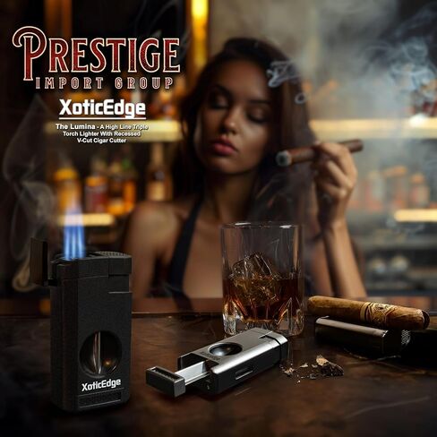برستيج إمبورت جروب XoticEdge Lumina ولاعة شعلة ثلاثية مع قاطعة مدمجة على شكل حرف V - فضي in Kuwait