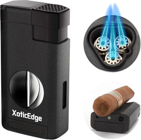 برستيج إمبورت جروب XoticEdge Lumina ولاعة شعلة ثلاثية مع قاطعة مدمجة على شكل حرف V - فضي in Kuwait