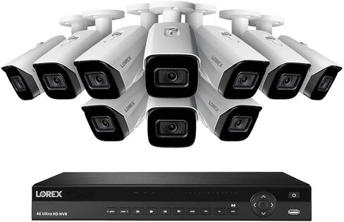 تقنية لوريكس Lorex 4KHDIP1610 2 4K نظام IP ليلي مع 16 قناة 3 تيرابايت NVR وعشرة كاميرات ذكية للكشف عن الصوت IP Security، رؤية ليلية 150 قدم in Kuwait