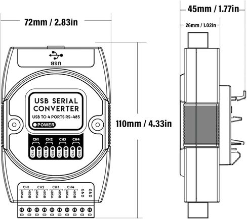 محول Fafeicy USB إلى 4 اتجاهات 485، محول تسلسلي رقمي معزول من الدرجة الصناعية مع تصميم خلفي، لأجهزة RS485 مثل آلات البيع وأجهزة PLC in Kuwait