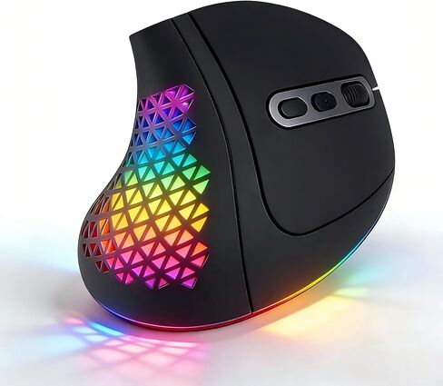 ماوس عمودي لاسلكي ثنائي الوضع بتقنية البلوتوث - نقرة صامتة، راحة مريحة للاستخدام المكتبي والمنزلي، قابلة لإعادة الشحن مع ضوء تنفس LED، متوافق مع أجهزة متعددة (أسود) in Kuwait