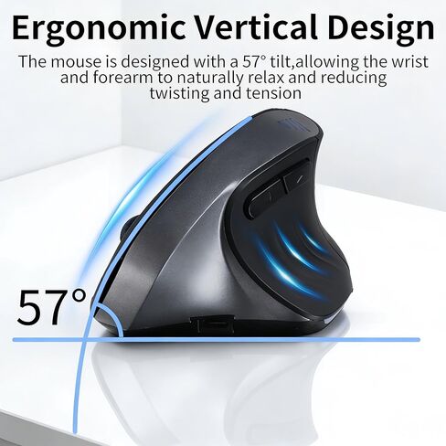 Bluetooth Wireless Dual-Mode Vertical Mouse - Silent Click, Ergonomic Comfort for Office & Home Use, Rechargeable with LED Breathing Light, Compatible with Multiple Devices (Black) in Saudi Arabia