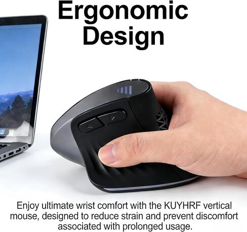 Bluetooth Wireless Dual-Mode Vertical Mouse - Silent Click, Ergonomic Comfort for Office & Home Use, Rechargeable with LED Breathing Light, Compatible with Multiple Devices (Black) in Saudi Arabia