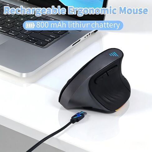 Bluetooth Wireless Dual-Mode Vertical Mouse - Silent Click, Ergonomic Comfort for Office & Home Use, Rechargeable with LED Breathing Light, Compatible with Multiple Devices (Black) in Saudi Arabia