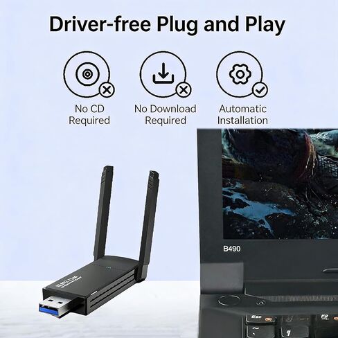 1300Mbps Wireless WiFi Adapter, USB3.0 WiFi Dongle 2.4G/5G 802.11AC Network Adapter Receiver with High Gain Antenna for Desktop Laptop PC in Saudi Arabia