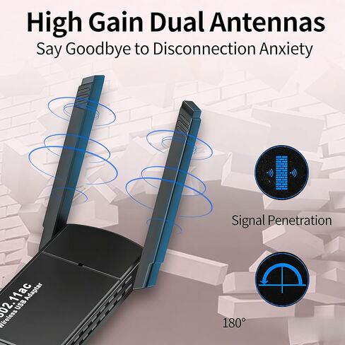 1300Mbps Wireless WiFi Adapter, USB3.0 WiFi Dongle 2.4G/5G 802.11AC Network Adapter Receiver with High Gain Antenna for Desktop Laptop PC in Saudi Arabia