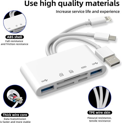USB C Lightning USB to SD Card Reader for Iphone 17 16 15 14 Pro Max(5in3) Digital Camera TF OTG Charger Adapter Micro SD Memory Stick Hub for Apple Computer Jack compatible with Samsung Port for Ipad in Saudi Arabia