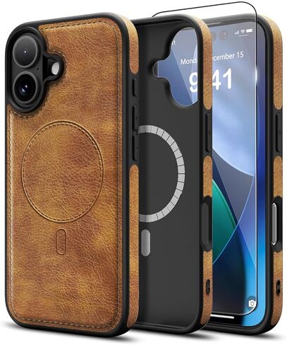 Magnetic for iPhone 17 Pro Max Leather Case, [Compatible with Magsafe] Business Classic Style Shockproof Men Women，Protective Slim fit Phone Cover for iPhone 17 Pro Max, Brown in Saudi Arabia