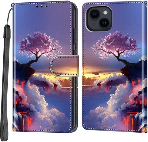 Case Wallet for iPhone 15 Plus, [Kickstand] 3 Card Holder Stand [Shockproof TPU Interior Shell], PU Leather Magnetic Protective Flip Cover 6.7", Black Flower in Saudi Arabia