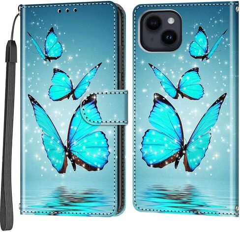 Case Wallet for iPhone 15 Plus, [Kickstand] 3 Card Holder Stand [Shockproof TPU Interior Shell], PU Leather Magnetic Protective Flip Cover 6.7", Black Flower in Saudi Arabia