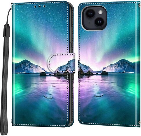 Case Wallet for iPhone 15 Plus, [Kickstand] 3 Card Holder Stand [Shockproof TPU Interior Shell], PU Leather Magnetic Protective Flip Cover 6.7", Black Flower in Saudi Arabia