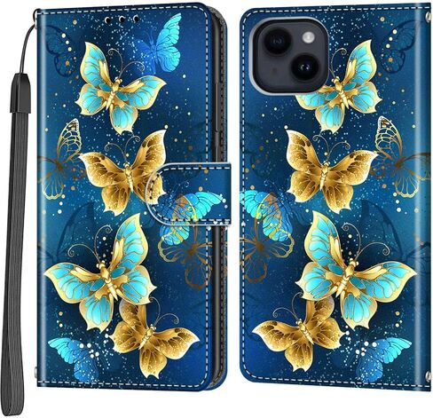 Case Wallet for iPhone 15 Plus, [Kickstand] 3 Card Holder Stand [Shockproof TPU Interior Shell], PU Leather Magnetic Protective Flip Cover 6.7", Black Flower in Saudi Arabia