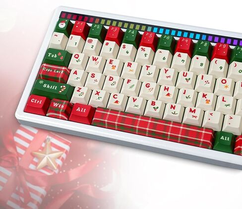 Custom Christmas Colored Keycaps, 137 PBT High Contrast Print Standard Profile Keycaps, MXD Technology (Anti-Sinking/Scratch/Fading), Full-Sized Layout, Suitable for Work/Study/Gaming/Gift in Saudi Arabia