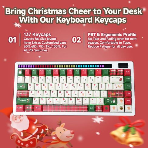 Custom Christmas Colored Keycaps, 137 PBT High Contrast Print Standard Profile Keycaps, MXD Technology (Anti-Sinking/Scratch/Fading), Full-Sized Layout, Suitable for Work/Study/Gaming/Gift in Saudi Arabia