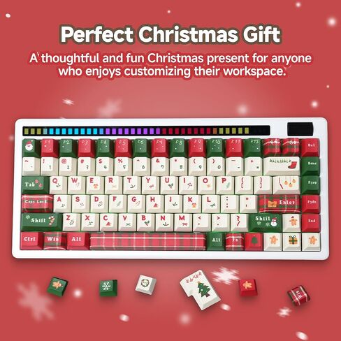Custom Christmas Colored Keycaps, 137 PBT High Contrast Print Standard Profile Keycaps, MXD Technology (Anti-Sinking/Scratch/Fading), Full-Sized Layout, Suitable for Work/Study/Gaming/Gift in Saudi Arabia